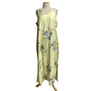 Banana Bay Women's Sz L Sleeveless Floral Dress Green Blue 100% Silk Lightweight